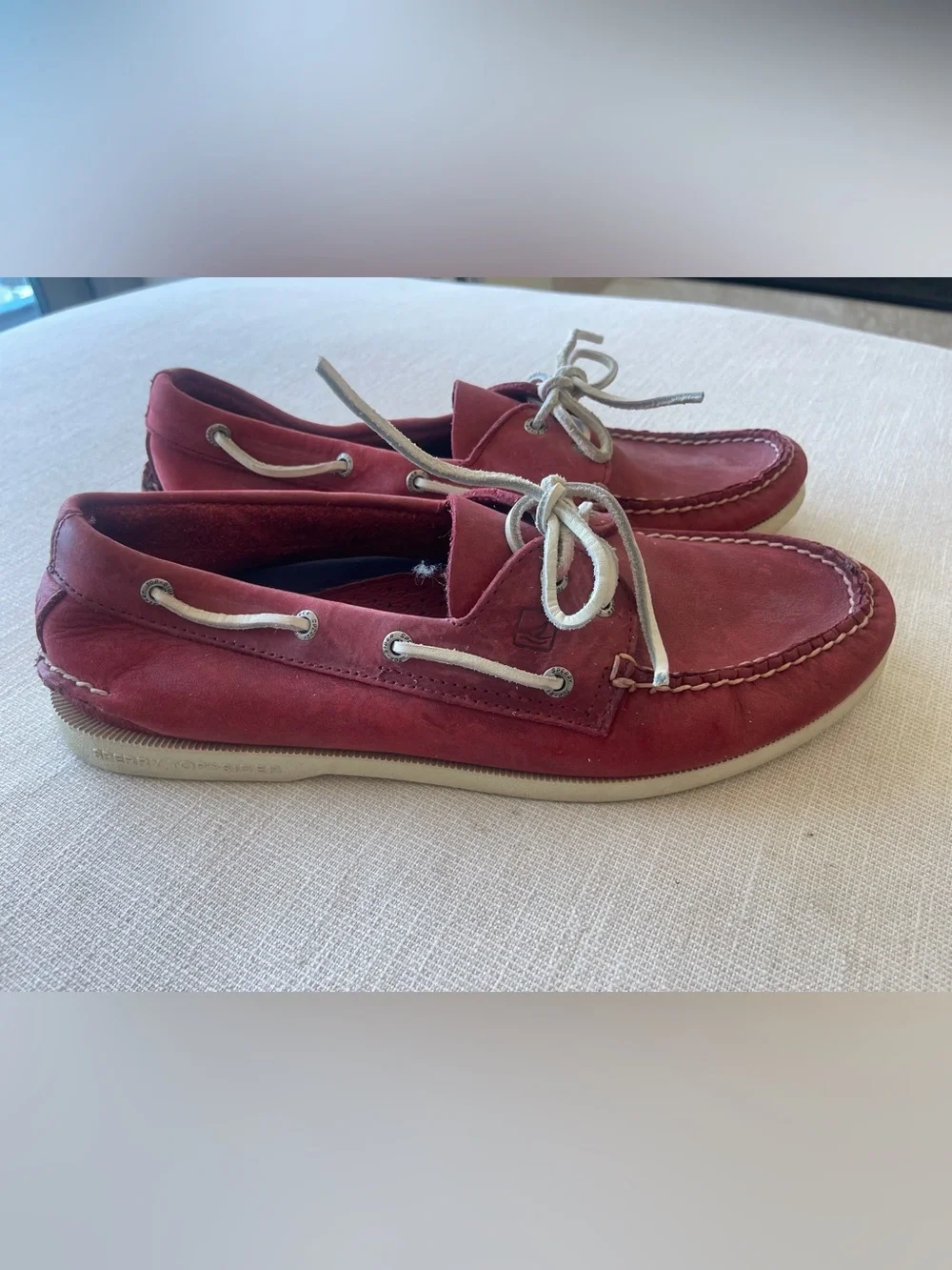 Sperry Men’s Red Leather Boat Shoes with White Laces
